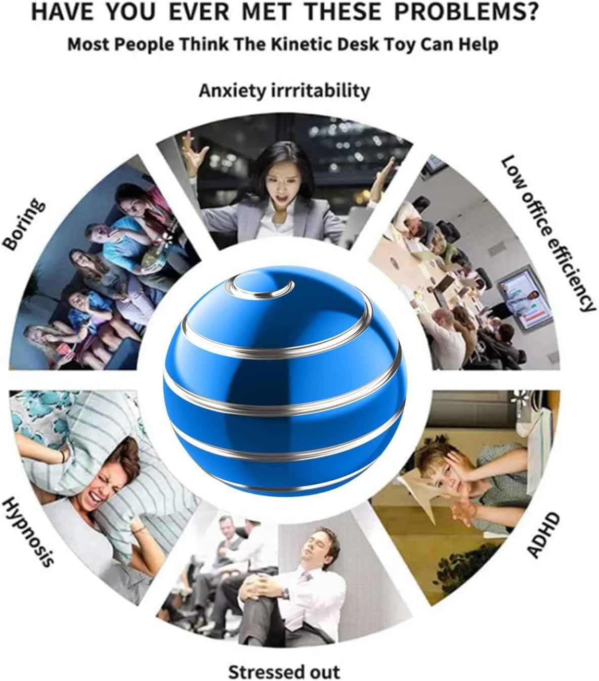 Kinetic Desk Toy, Metal Fidget Toys for Adults, 1.77" Stress Relief Balls for Adults, Stocking Stuffers Party Favors Toys for Kids Ages 3, 4, 5, 6, 7, 8 (1.77", Blue)