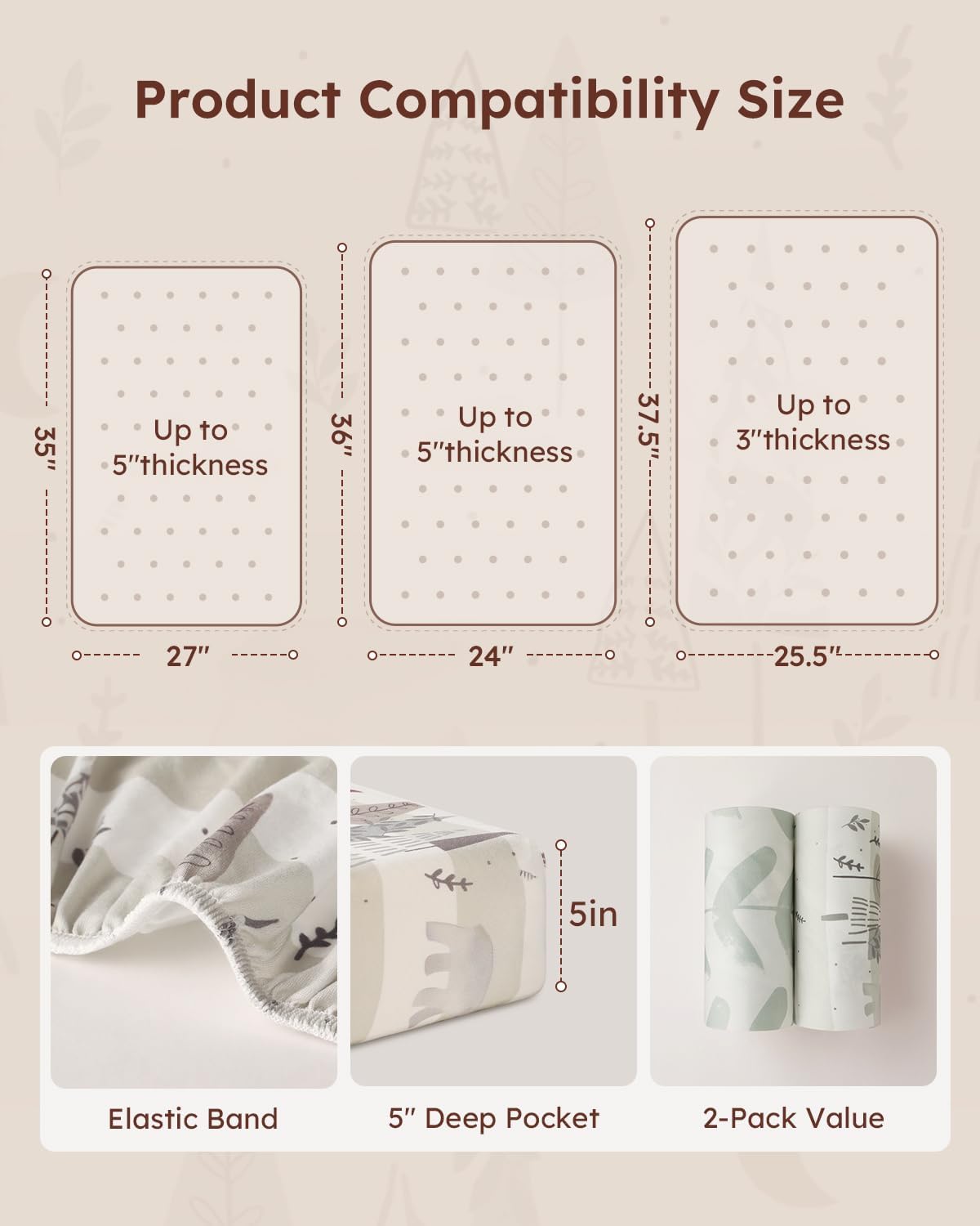 Yoofoss Baby Pack and Play Sheets 2 Pack for Boys and Girls - 38x26 Mini Crib Sheets Fitted Neutral Compatible with Graco Pack n Play Mattress,Ultra Soft Breathable Microfiber Forest Bear