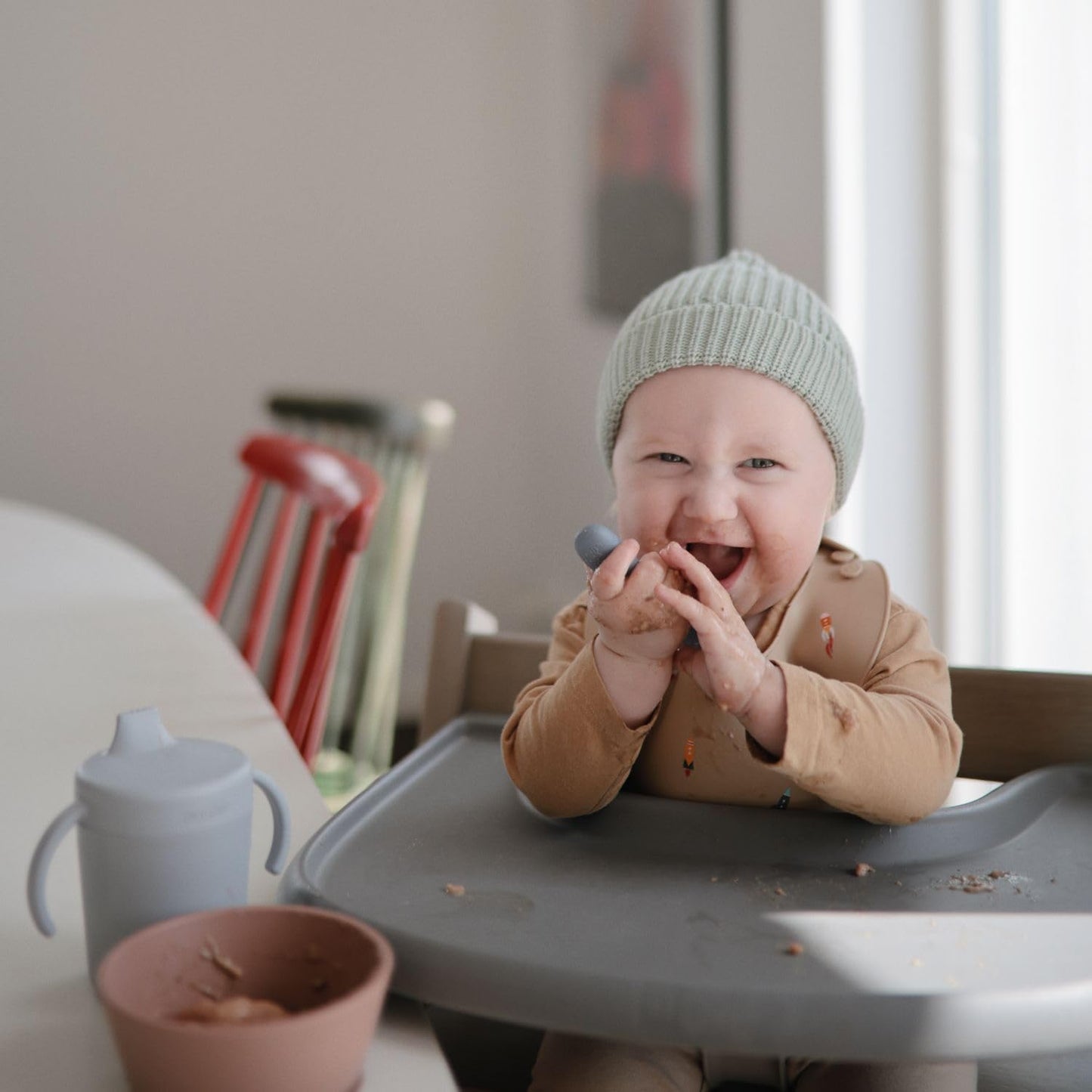 mushie Silicone Toddler Starter Spoons | 2 Pack (Tradewinds/Shifting Sand)