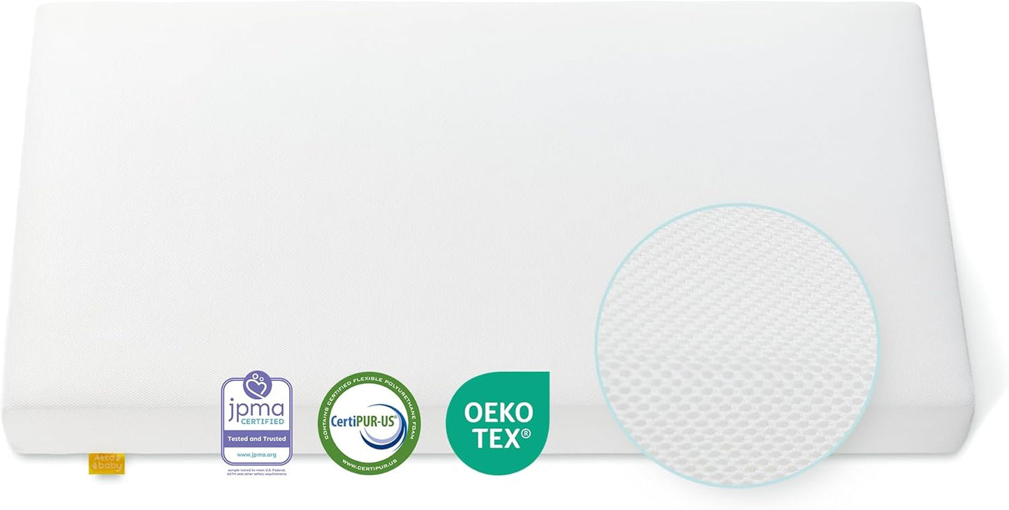 Crib Mattress, JPMA Certified Baby Mattress, Breathable Surface, CertiPUR-US and Oeko-TEX Approved, Standard Full Size for Crib & Toddler Bed, Waterproof Machine Washable Cover, 52” x 27.6”