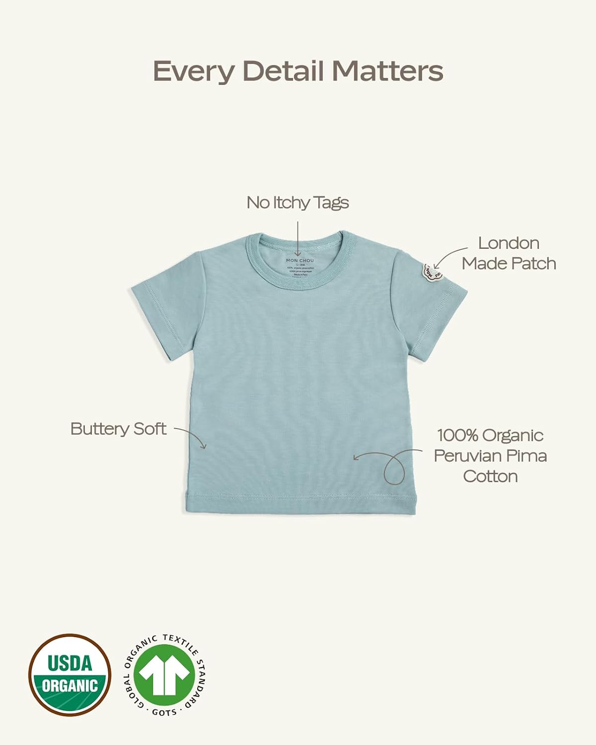 Mon Chou Premium Short Sleeve Shirt - Ultra Soft, 100% Pima Cotton Crew Neck Baby T Shirts - Organic Cotton Baby Clothes