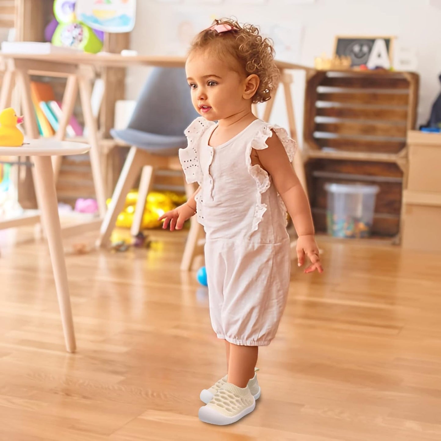 Baby First-Walking Shoes 1-4 Years Kid Shoes Trainers Toddler Infant Boys Girls Soft Sole Non Slip Cotton Canvas Mesh Breathable Lightweight TPR Material Slip-on Sneakers Outdoor