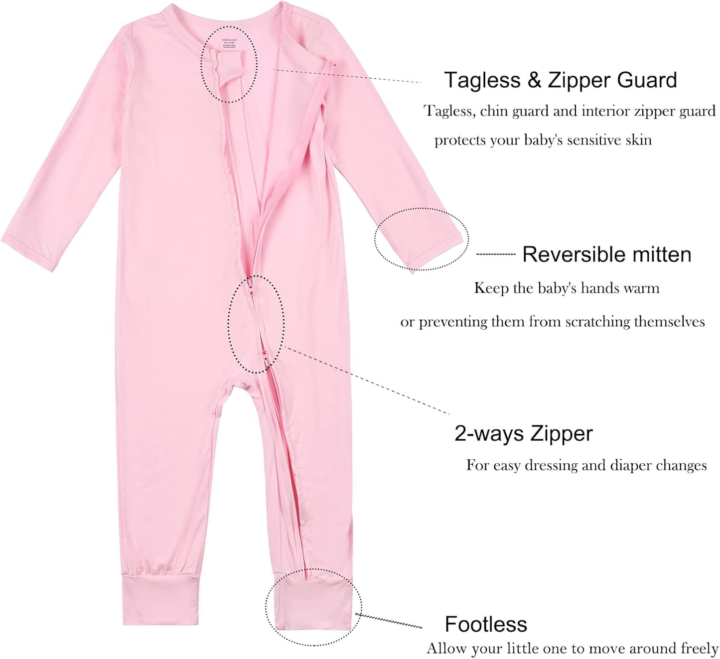 Aablexema Baby Footless Pajamas Zipper with Mitten, Rayon from Bamboo, Infant Long Sleeve Romper Pjs
