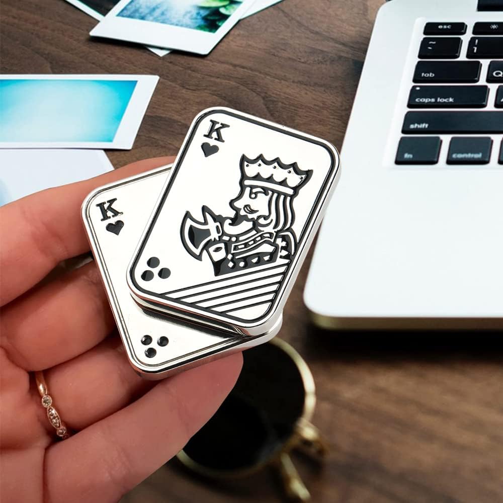 Magnetic Metal Fidget Toys - Metal Poker Push Card Fidget Slider Stress Relief Toy, Men’s EDC Toy Fidget Toy Haptic Coin, Office Desk Toys Gifts for Boyfriend and Father (King K)