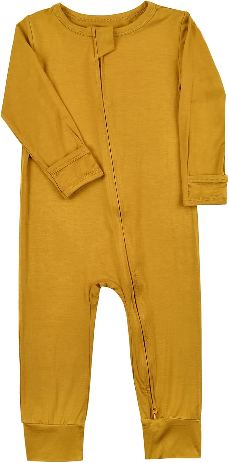 Aablexema Baby Footless Pajamas Zipper with Mitten, Rayon from Bamboo, Infant Long Sleeve Romper Pjs