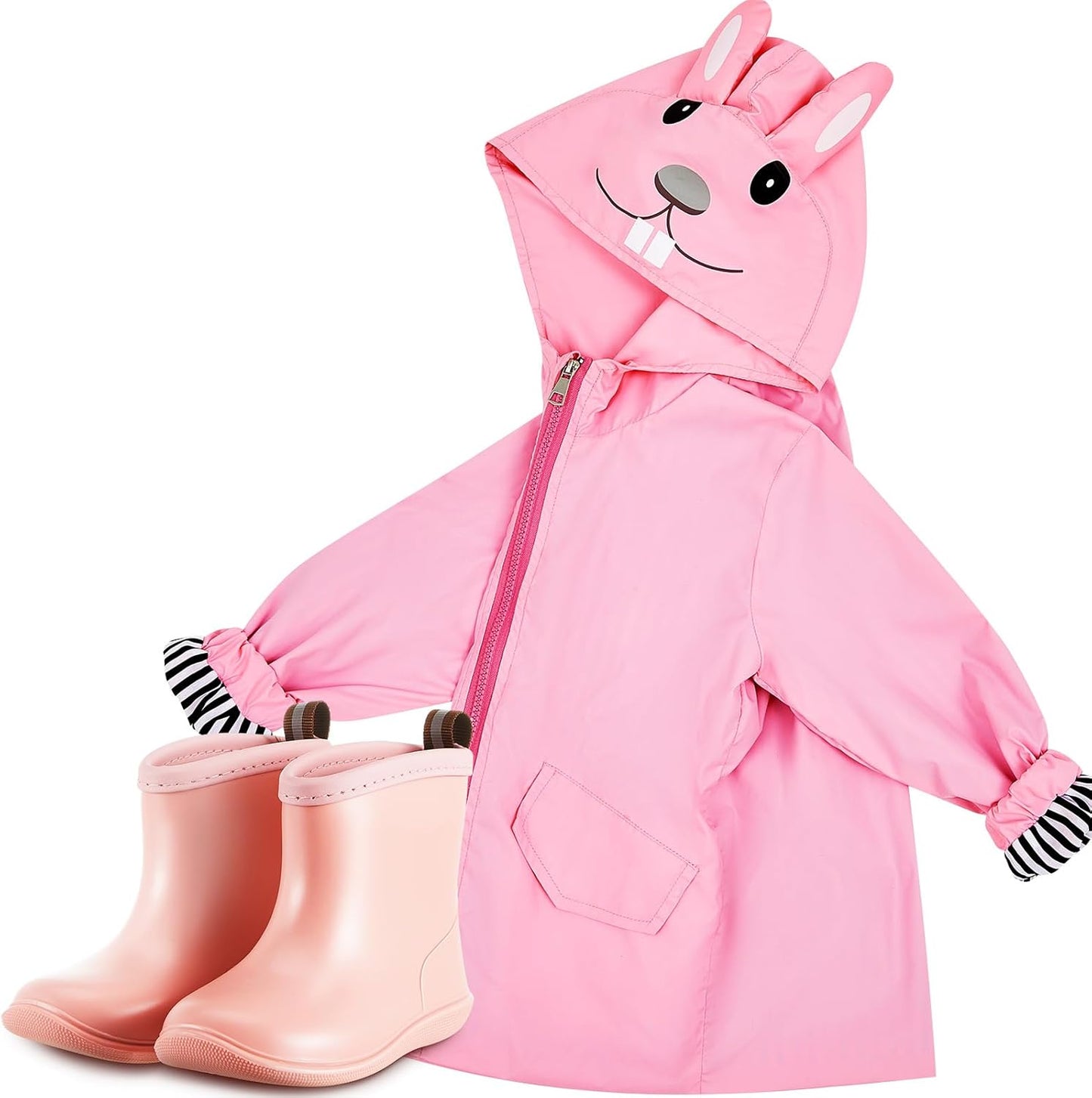 2 Pcs Toddler Raincoat Rain Boots Set Kids Baby Cartoon Hoodie Zipper Jacket Short Rain Shoes for Little Boys Girls