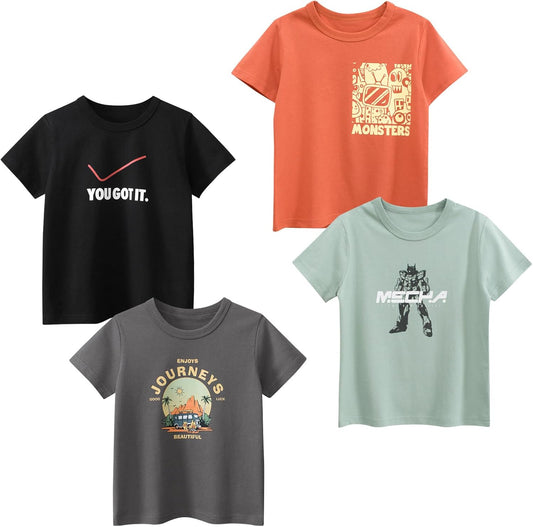 Boys' 4-Pack Excavator Short Sleeve Crewneck T-Shirts Top Tee Size 2-7 Years Toddler Boys' Value Pack Cotton T-Shirt