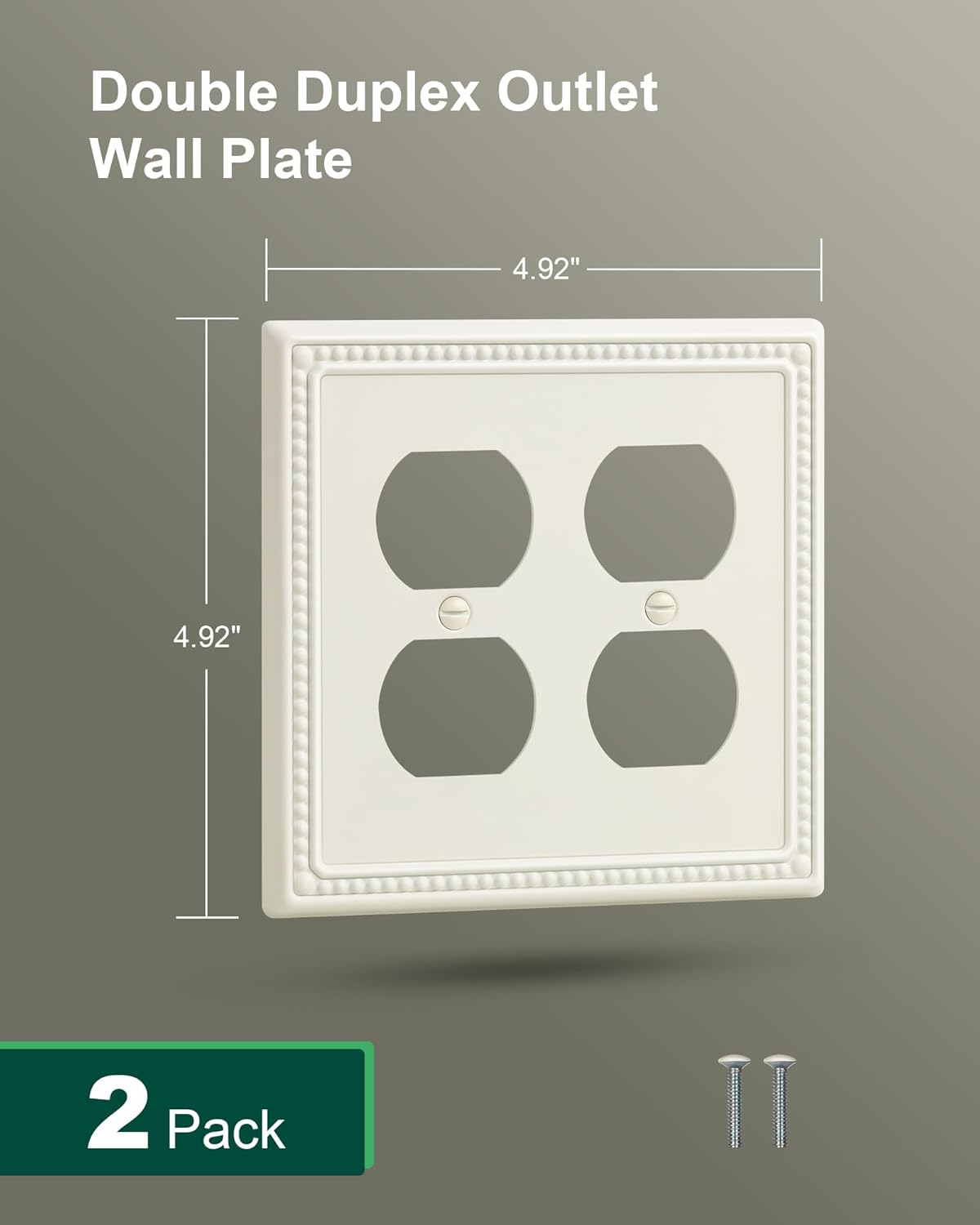 2-Pack Double Duplex Outlet Cover, Metal Switch Plates and Outlet Covers, Light Almond Pearls Decorative Wall Plates for Electrical Outlets, 2 Gang Receptacle Cover, Corrosion Resistant