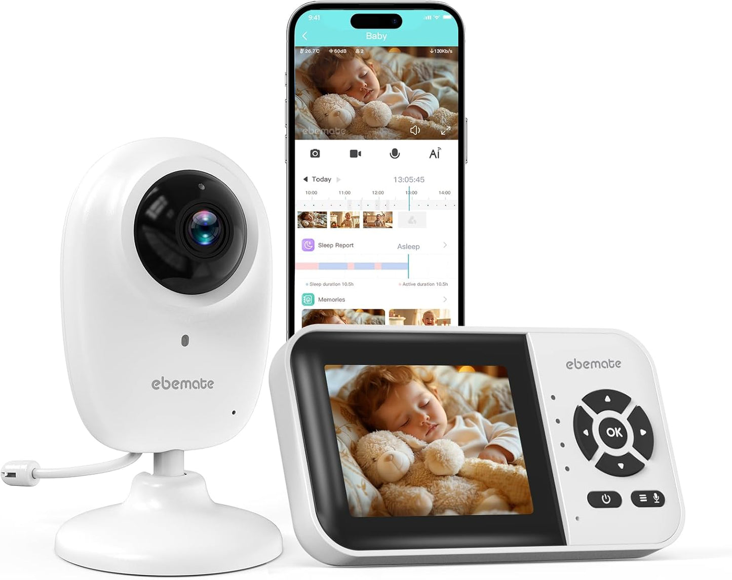 ebemate WiFi Video Baby Monitor,2.8" Display with 1080P Camera,No Glow Night Vision,2-Way Talk & 1500Ft Long Range,WiFi On/Off Cam Baby Monitoring EBS28