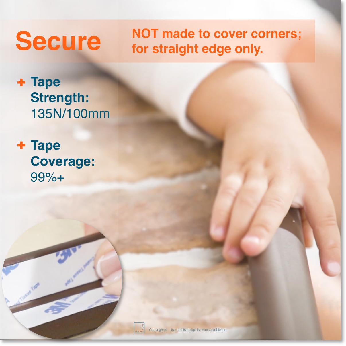 Roving Cove HeftyFit Edge Protector for Baby Proofing (6ft Large Edge Only), Heavy-Duty Soft Furniture Edge Bumper Guards, Desk Edge Cushion, Wall Corner Covers, 3M Adhesive, Oyster White (Off White)