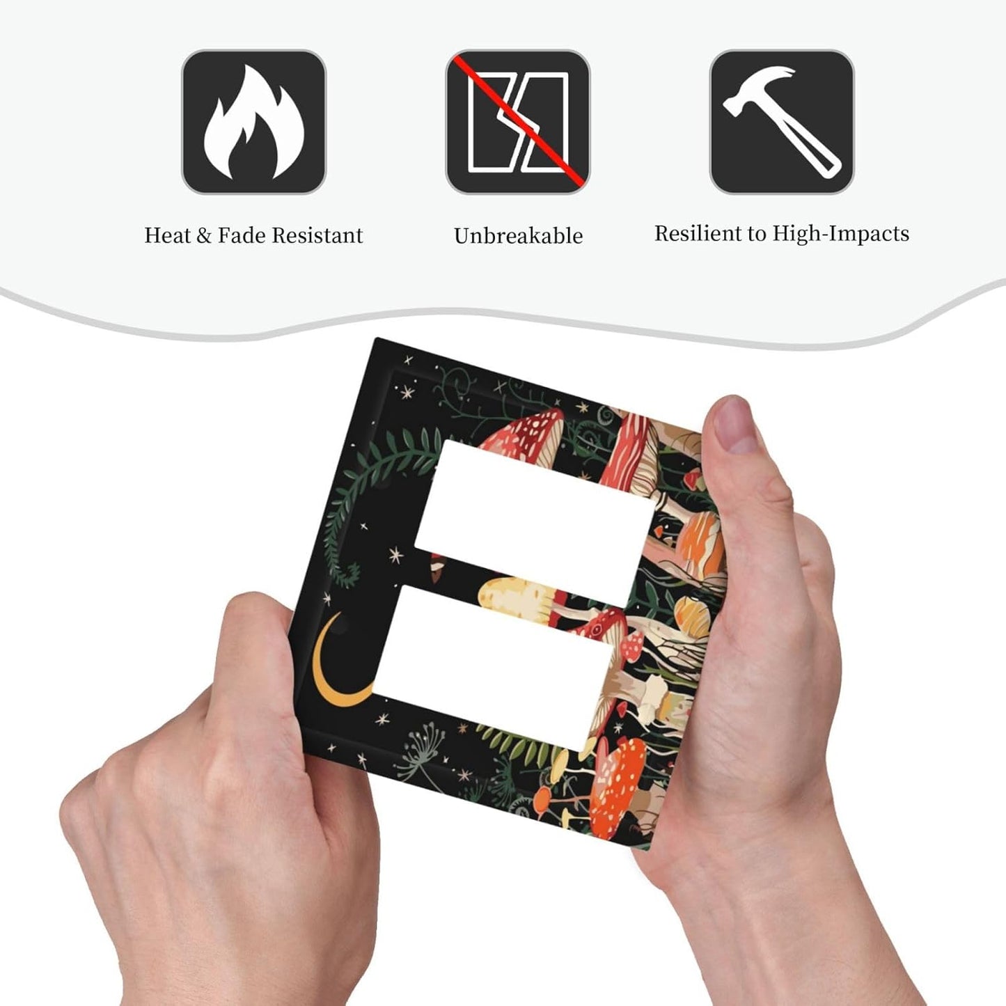 Moon Star Red Mushroom Forest Butterfly Green Plant Decorative Outlet Covers 2 Gang Double GFCI Rocker Electrical Wall Panels Light Switch Cover Plate for Kids Room Home Decor