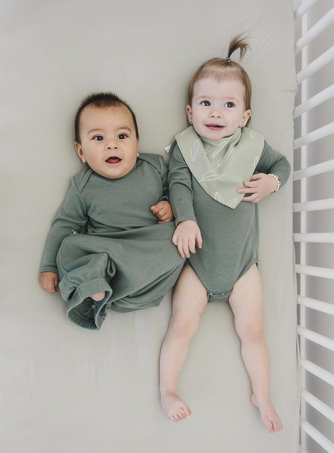 Woolino Merino Wool Baby Bibs - Highly Absorbent Bandana Bib with Cotton Outer Layer and Merino Wool Inner Layer - Pack of 2