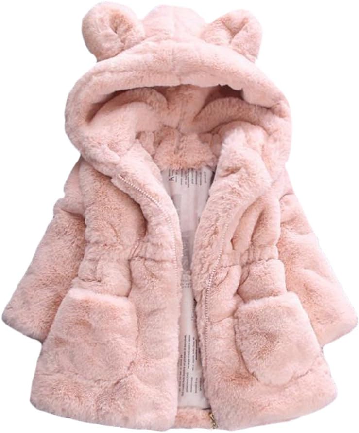 Mallimoda Girls Winter Warm Coats Ear Hooded Faux Fur Fleece Jacket