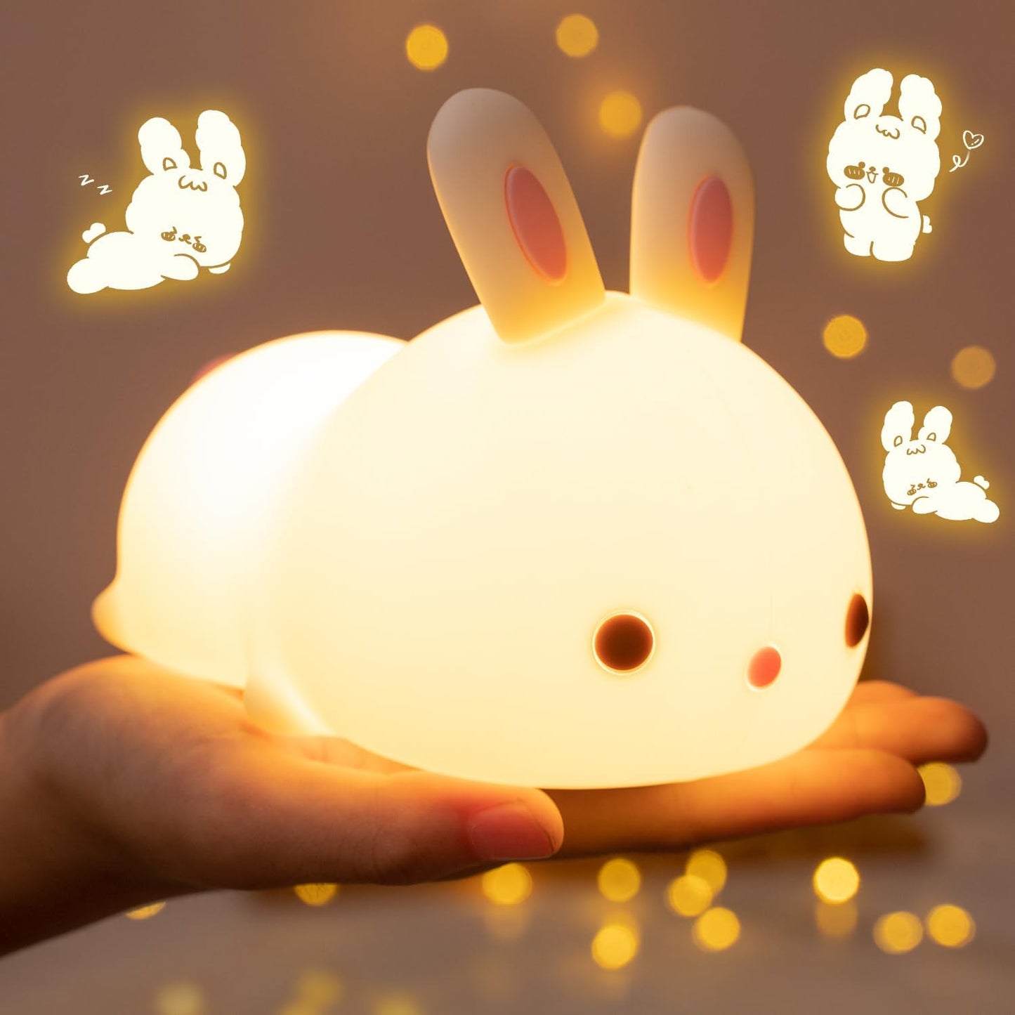 Bunny Night Light for Kids Lamp Cute Lamp, Kawaii 16 Colors Baby Night Lights for Baby Nursery,Soft Rechargeable Nightlight for Kids Room,Toddler Room Decor Kawaii Stuff Bunny Accessories Girls Gifts
