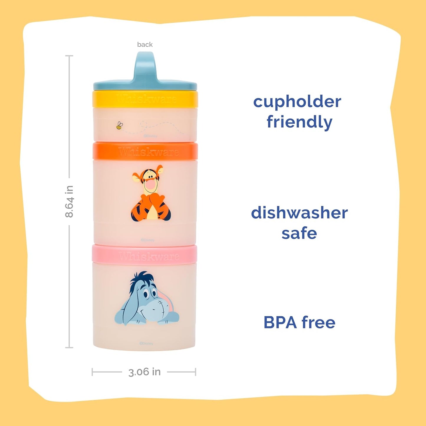 Whiskware Disney Winnie The Pooh Stackable Snack Containers for Kids and Toddlers, 3 Stackable Snack Cups for School and Travel, Sweet Like Honey, Pooh and Friends