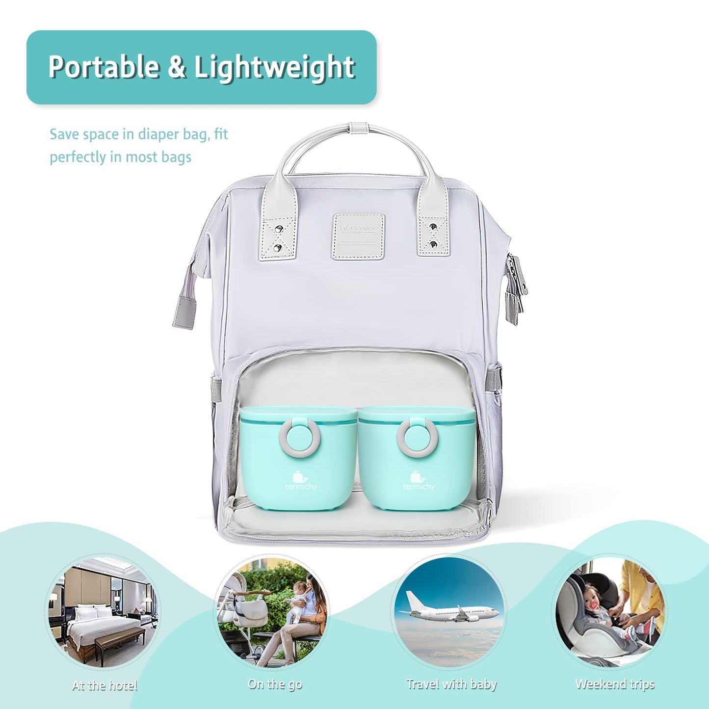 Termichy Baby Formula Dispenser, Portable Milk Powder Dispenser Container with Carry Handle and Scoop for Travel Outdoor Activities with Baby Infant, 8.8OZ, 0.55LB, 250g (Blue-2pack)