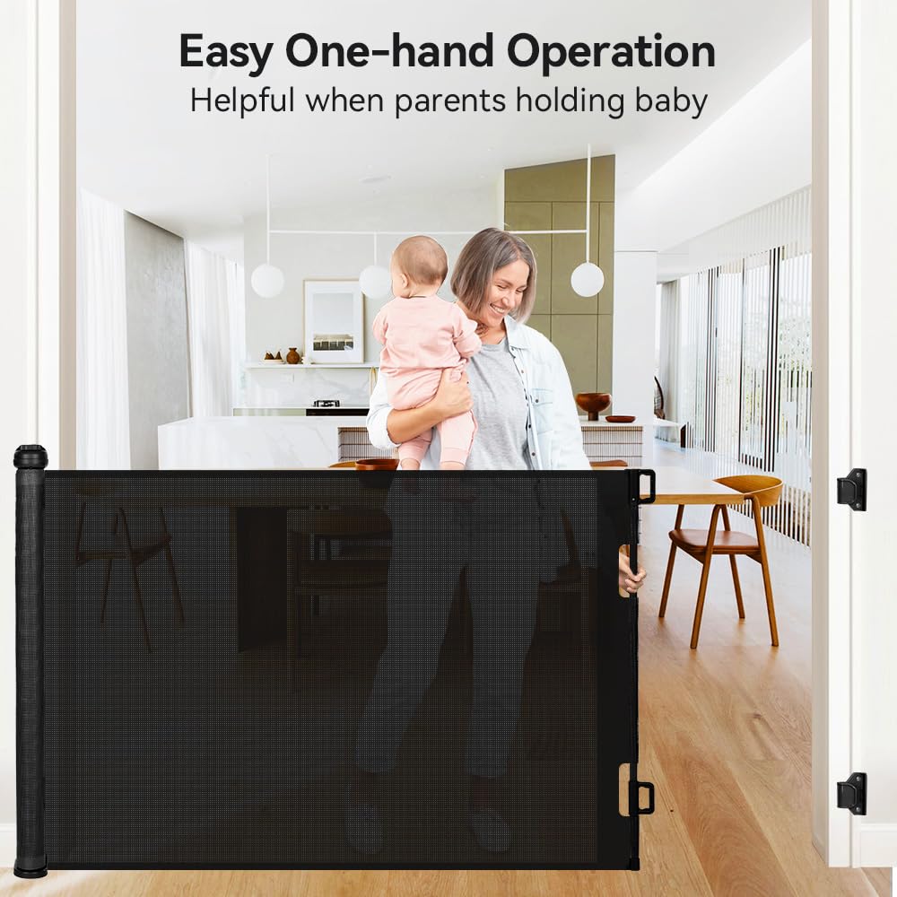 COMOMY 118" Retractable Baby Gates Extra Wide, Retractable Dog Gate for Large Openings, Extra Long Dog Gates for The House, Extra Large Mesh Pet Gate for Stairs, Doorways, Hallways, Indoor&Outdoor