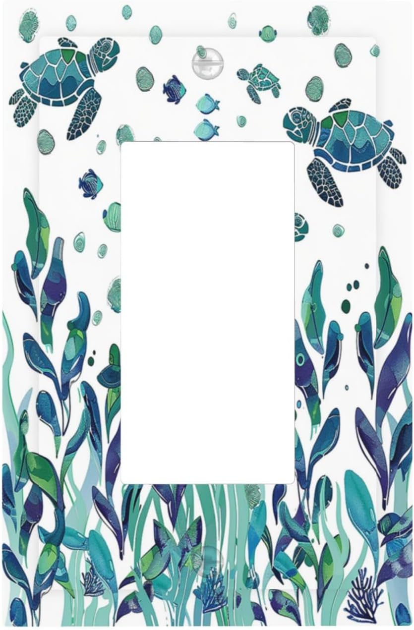 Decorative Outlet Covers Vibrant Turtle Seagrass Watercolor Painting 1 Gang Single Rocker Light Switch Cover Plate Wall Plates GFCI Faceplate for Bathroom living Room Decor