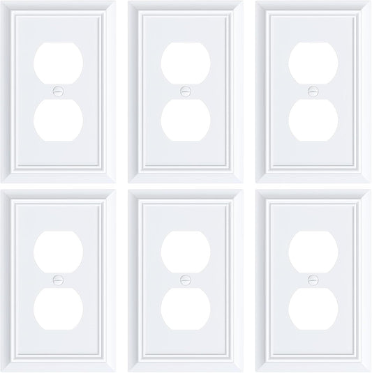 6-Pack Duplex Outlet Cover Plate, Decorative Pure White Switch Plates and Outlet Covers, Natural Bamboo Fiber Wall Plates for Electrical Outlets, 1 Gang Receptacle Cover, Corrosion Resistant
