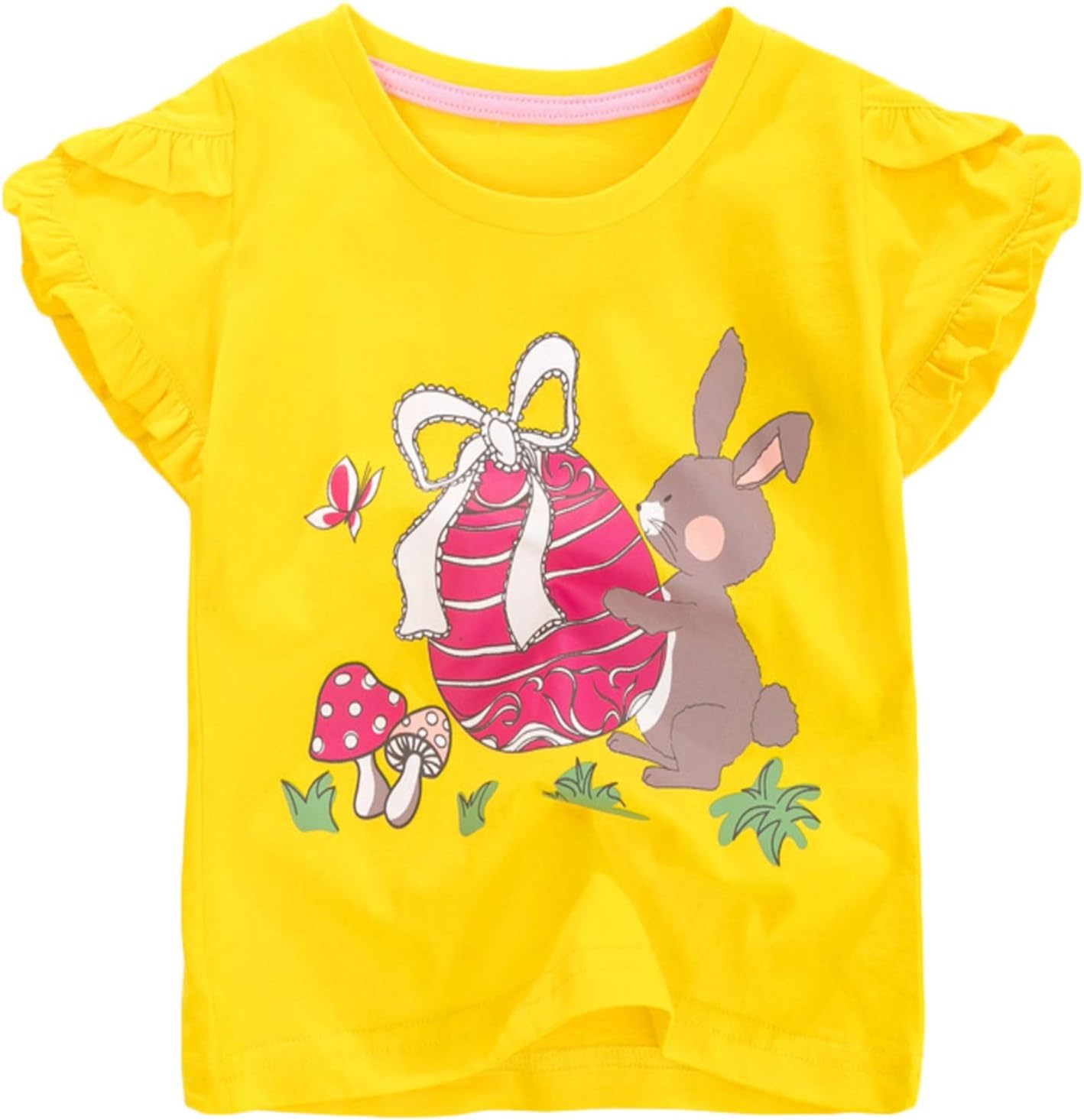 HILEELANG Girls' Tees Ruffle Short Sleeve T-Shirt Cotton Casual Graphic Summer Crewneck Tunic Tops