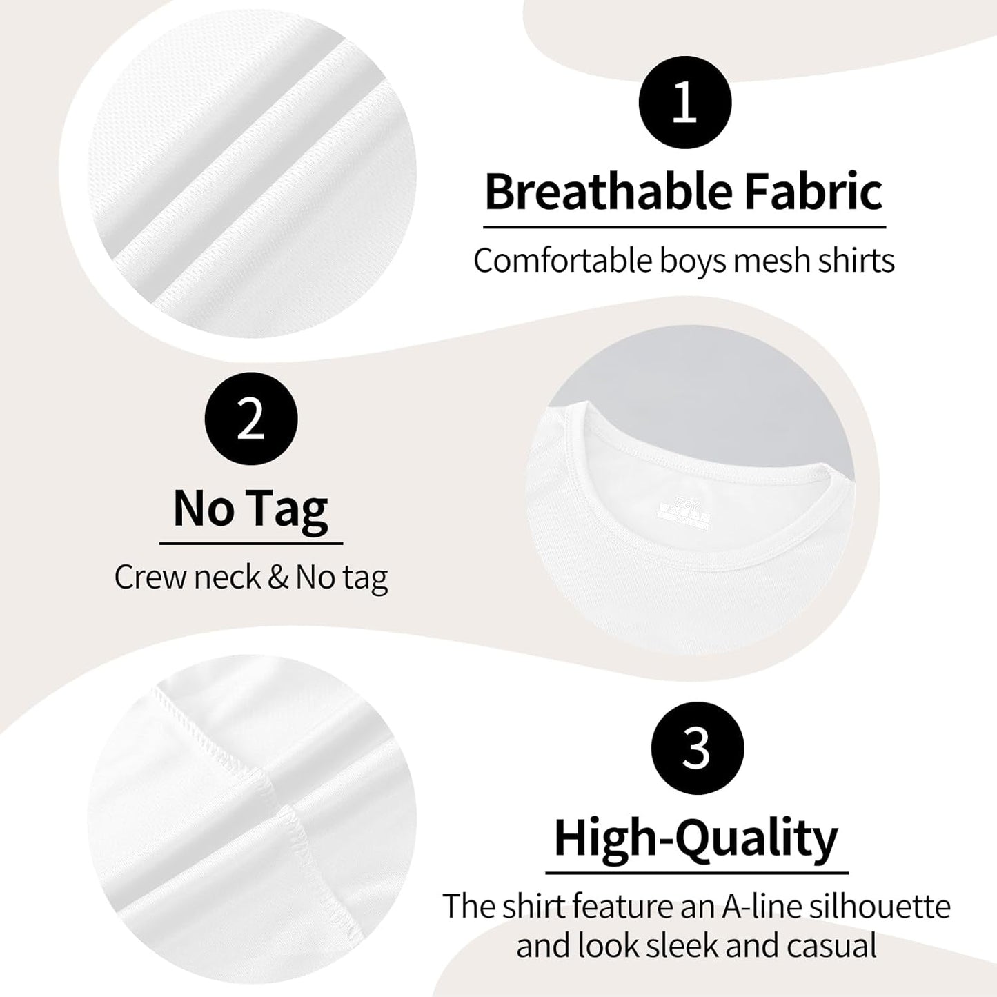 6-Pack Boys Athletic T-Shirts Quick Dry Short-Sleeve Tops Youth Moisture Wicking Running Sports T-Shirts（4-18 Years）