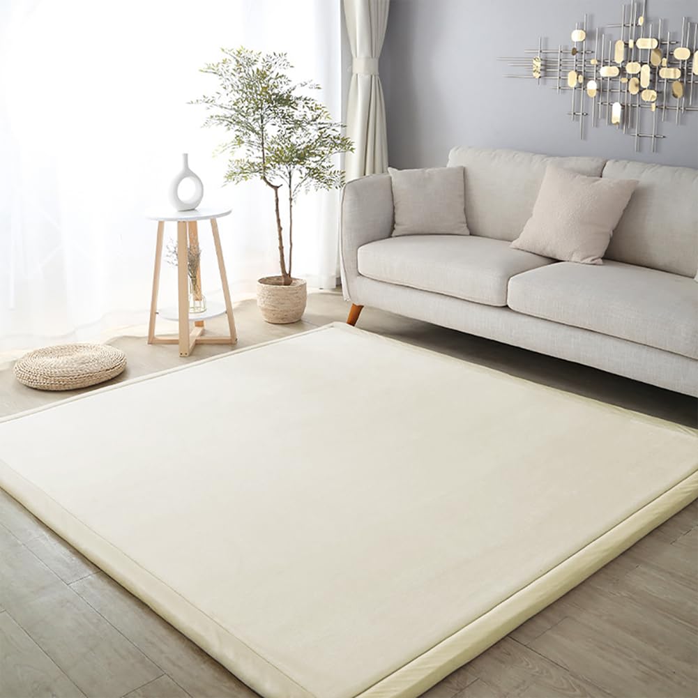 Loartee Coral Velvet Crawling Rug (4'11"x6'7", Beige) for Toddler Children Play Area Rug Yoga Mat Exercise Pad Carpet