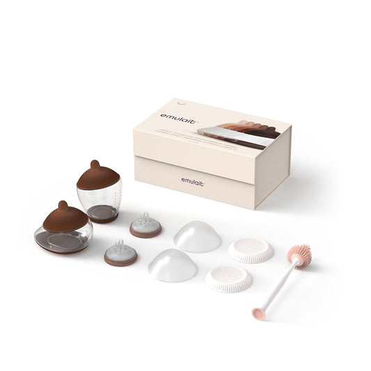 Baby Bottle Starter Kit Includes 2 Bottles 2 Nipples 2 Caps 2 Lids 2 Responsive Flow Valves, Cleaning Brush - Deep - Shape 2-RFV