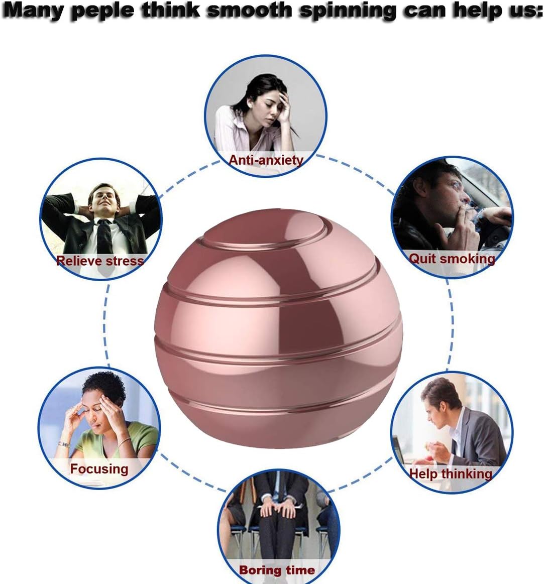 Metal Kinetic Desk Toy, Optical Illusion Fidget Spinning Top Ball, Unique Executive Stress Relief Gift for Adults & Kids