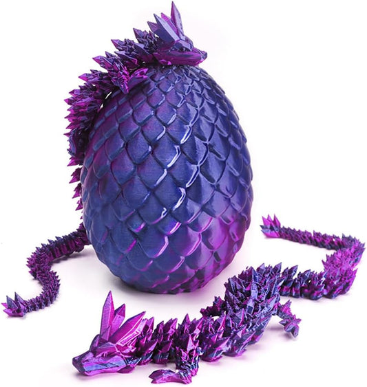 Tfork 3D Printed Dragon Eggs with Dragon Inside Crystal Articulated Fidget Dragon Easter Egg Toy Adults Funny Gift Laser Purple
