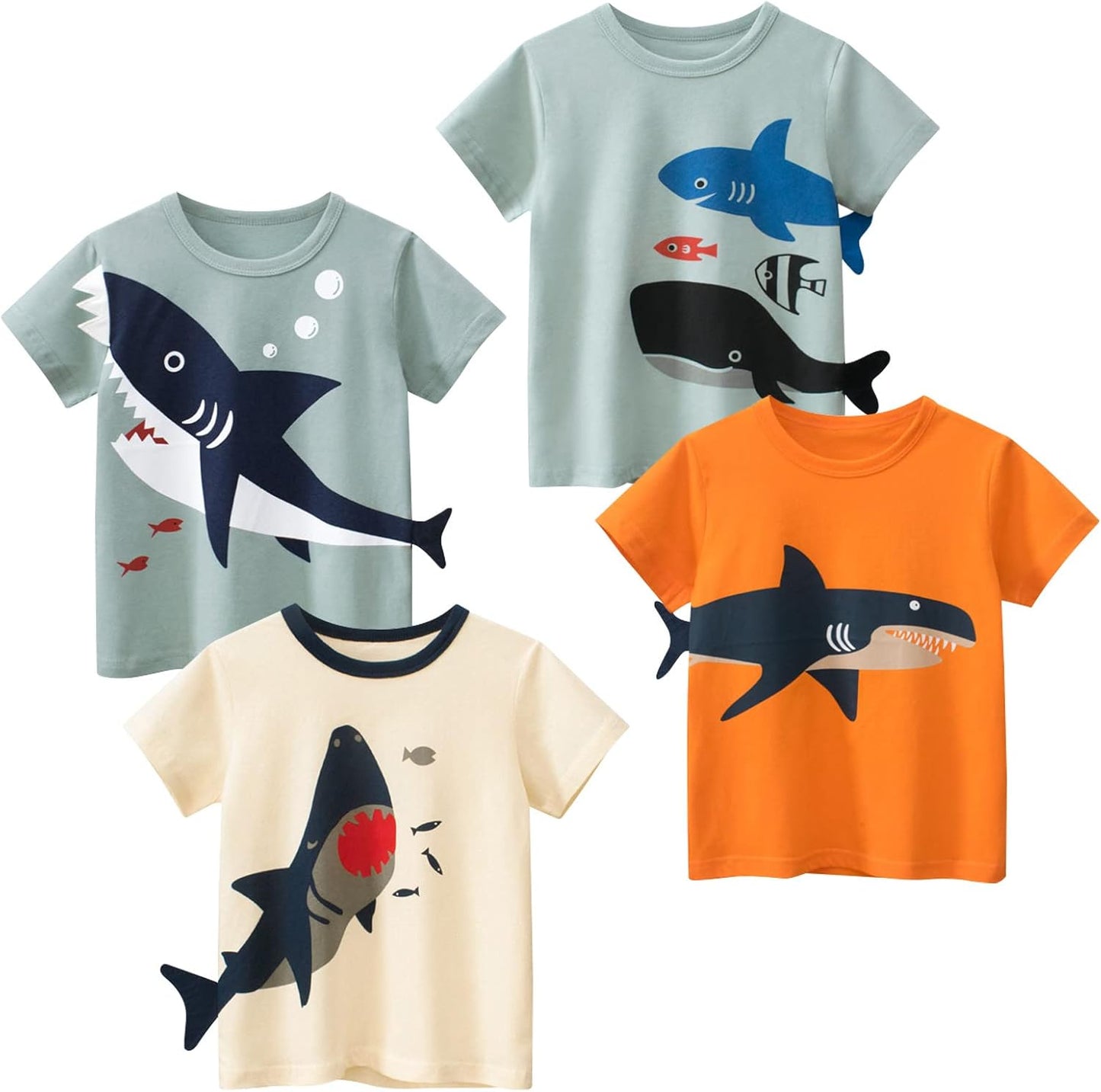 Boys' 4-Pack Excavator Short Sleeve Crewneck T-Shirts Top Tee Size 2-7 Years Toddler Boys' Value Pack Cotton T-Shirt