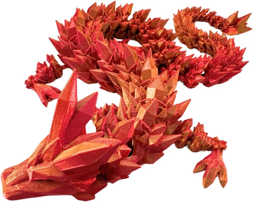 Crystal Dragon - Articulated Flexi Dragon - 3D Printed Gift (Teen, Red/Gold)