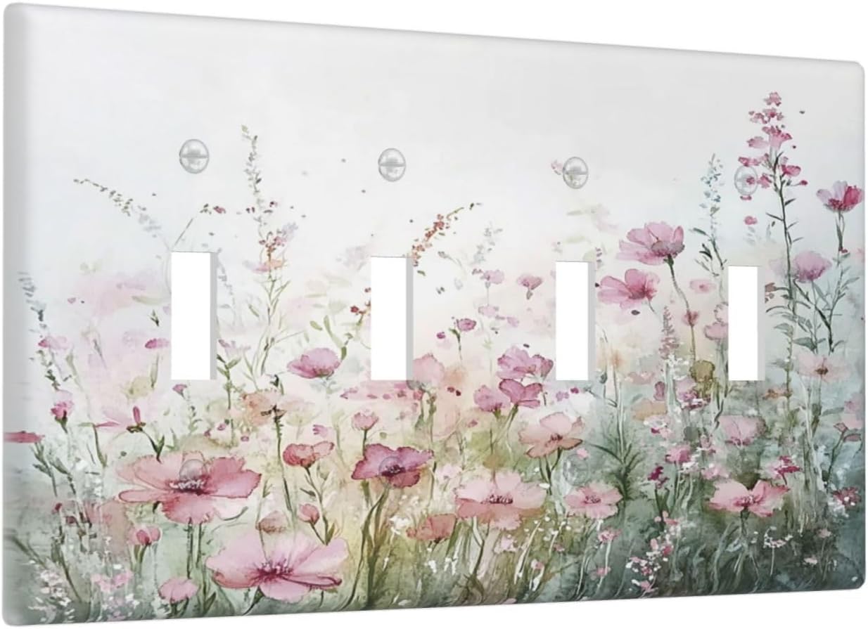 Light Switch Covers Wildflower Botanical Watercolor Floral Quad Toggle Electrical Faceplate 4 Gang Wall Plate Decorative Switch Plates For Bed Room Living Room Decor