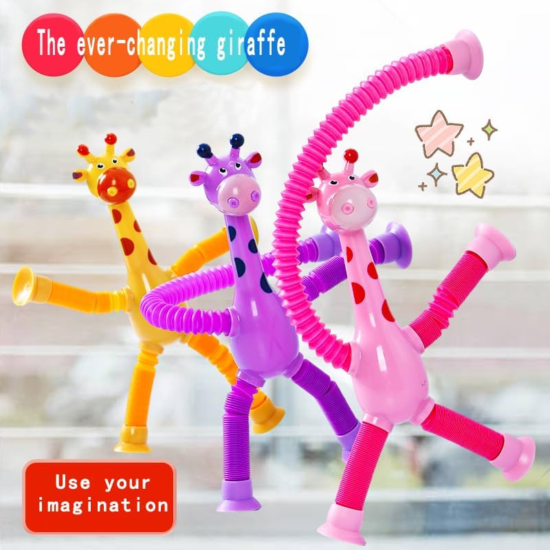 24PCS Telescopic Suction Cup Giraffe Toy,pop Tubes,Toys for Kids,Toddler Travel Toys,Toddler Sensory Toys,figette Toys,Fidget Toys for Kids,Treasure Box prizes,Small Toys for Kids prizes