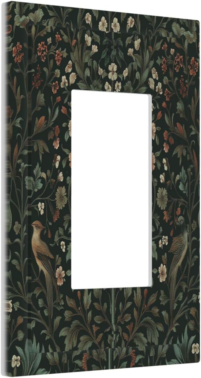 Decorative Outlet Covers Vintage Morris Colorful Flower Green Leaf 1 Gang Single Rocker Light Switch Cover Plate Wall Plates Gfci Faceplate For Bed Room Living Room Decor