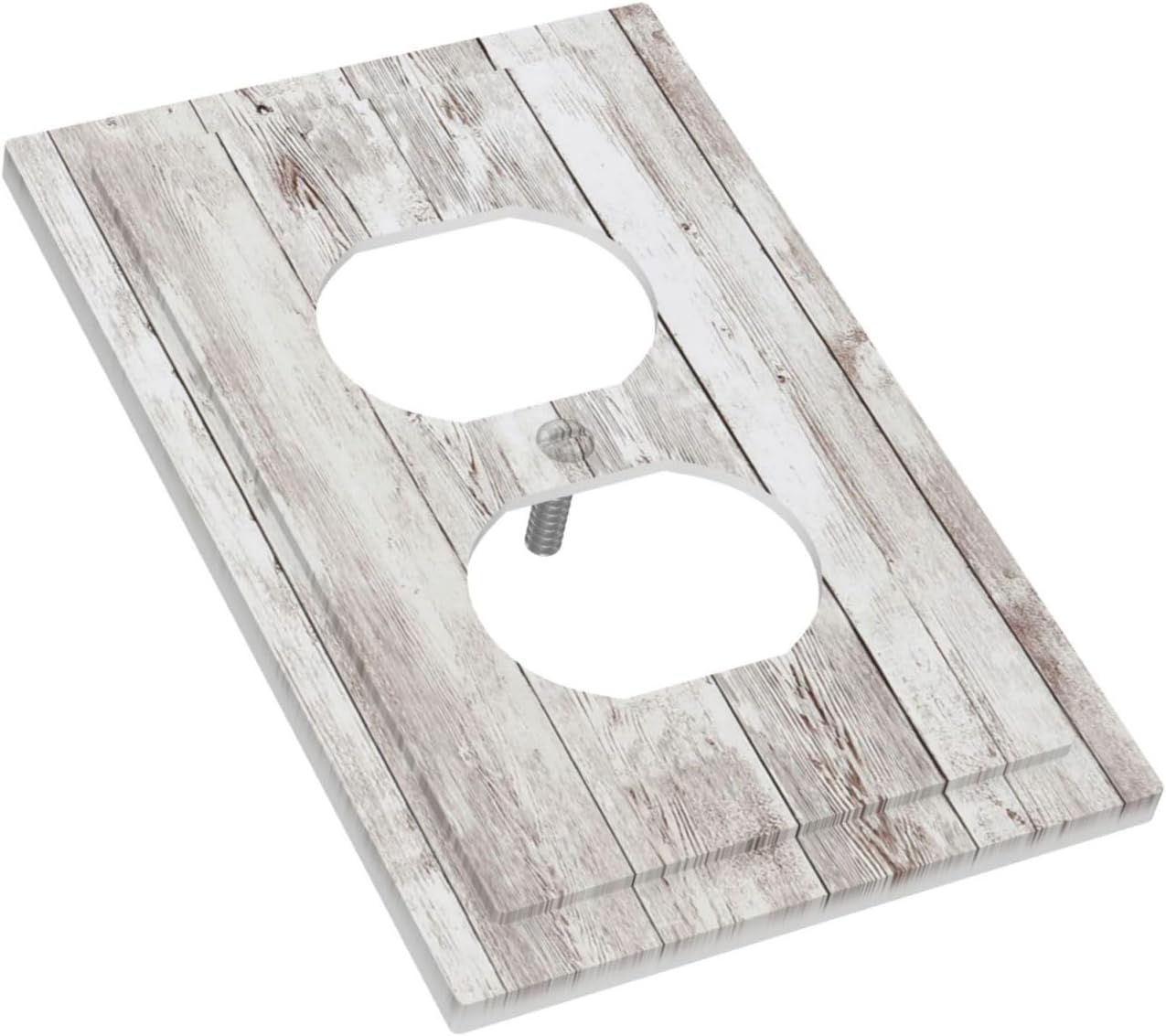 Outlet Covers Rustic Vintage White Wood Grain 1 Gang Duplex Wall Plate Decorative Switch Plates Electrical Receptacle Faceplate Light Switch Cover for Farmhouse Home Decor