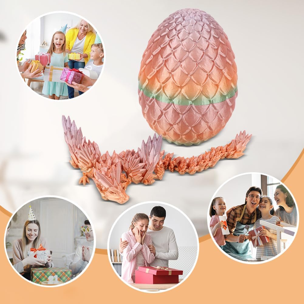Cessfle 3D Printed Dragon in Egg, Fly Dragon Egggs with Dragon Inside Full Articulated Dragon Egggs for House of Dragon Crystal Fidget Dragon Egg Toys, Home Office Decor Executive Desk Toy