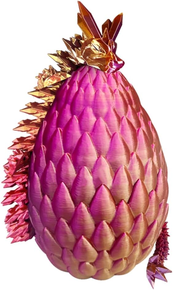 3D Printed Dragon with Dragon Egg 16.5'' Articulated Dragon Crystal Dragon Fidget Dragon Egg Toys Executive Desk Toys (Gold Rose Red, Dragon & Egg)
