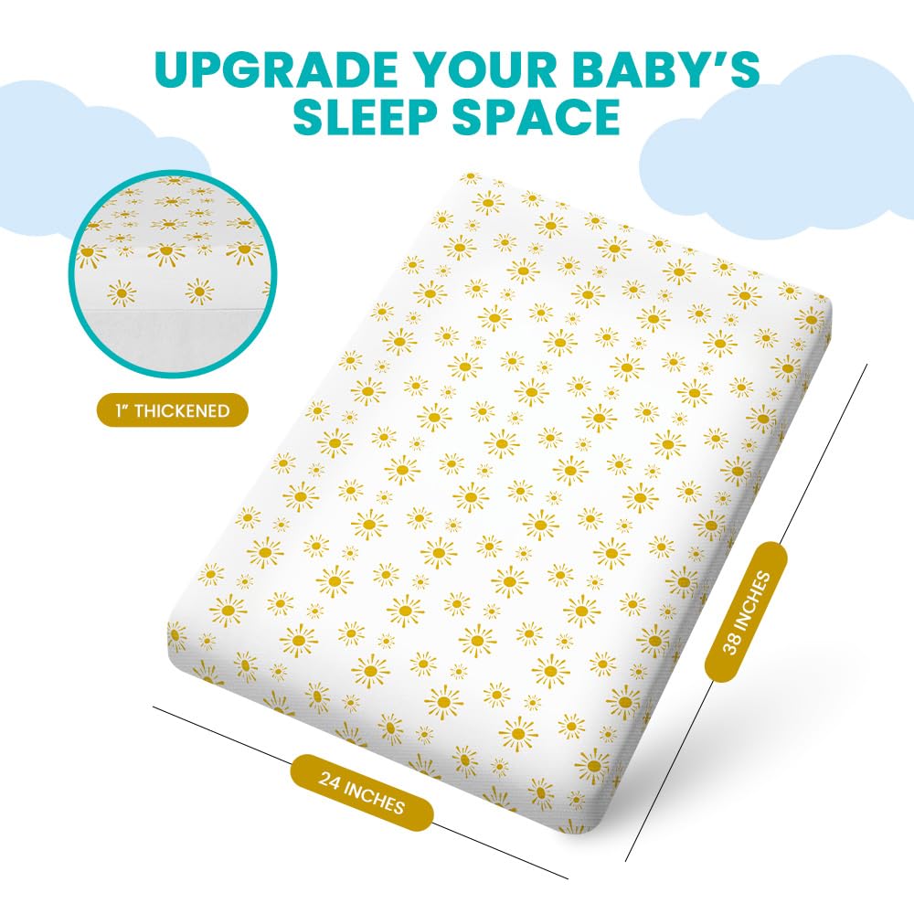 Breathable Crib Mattress, Washable High Rebound Foam for Baby Cribs, Fits Standard Toddler Beds, Mini Size (38" L x 24" W x 1" H), Sunshine Design