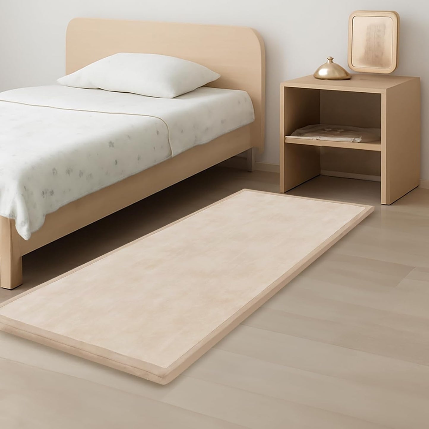 Baby Play Mat for Kids Room,Extra Thick Elasti-Foam Anti-Fall Cushion Mat for Babies,Toddlers,Infants,Water-Repellent&Non-Slip Bedroom Bedside Rugs(Beige)