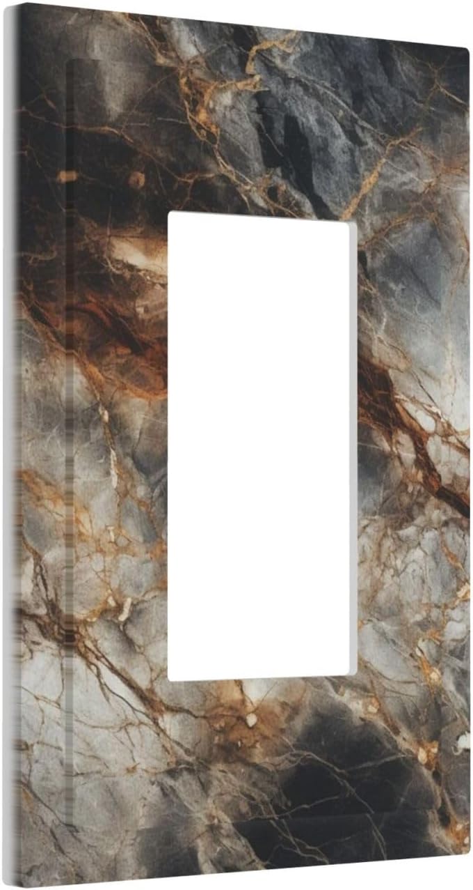 Brown Marble Granite Golden Lines Print Decorative Outlet Covers 1 Gang Single Rocker Light Switch Cover Plate Wall Plates GFCI Faceplate for Bathroom Kitchen Decor