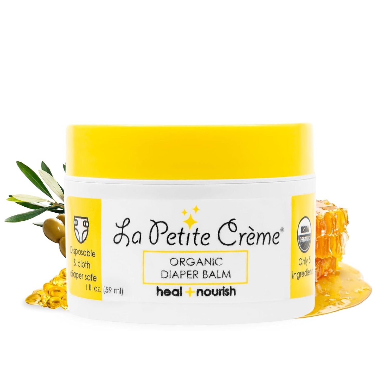 La Petite Creme French Organic Diaper Balm (1 oz) - Healing & Nourishing Diaper Cream - Gentle & Safe Liniment Baby Lotion - USDA Certified Organic - Baby Essentials for Newborn