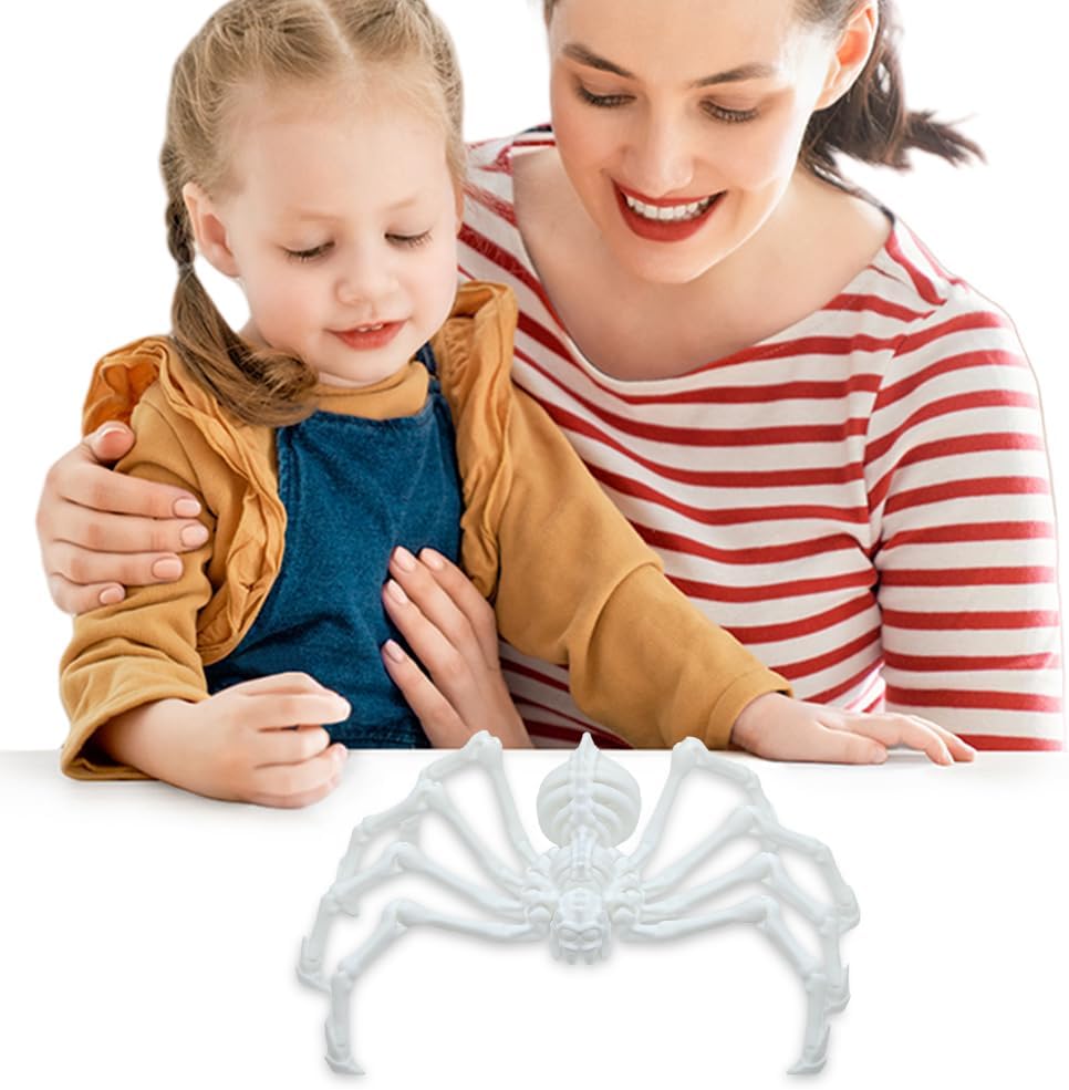 Large Skeleton Spider-Shy Spider,Halloween Decorations Skeleton Spider,Skeleton Spider Skull Bone Animal Skeleton Decorate Animal Halloween Skeleton Props (White)