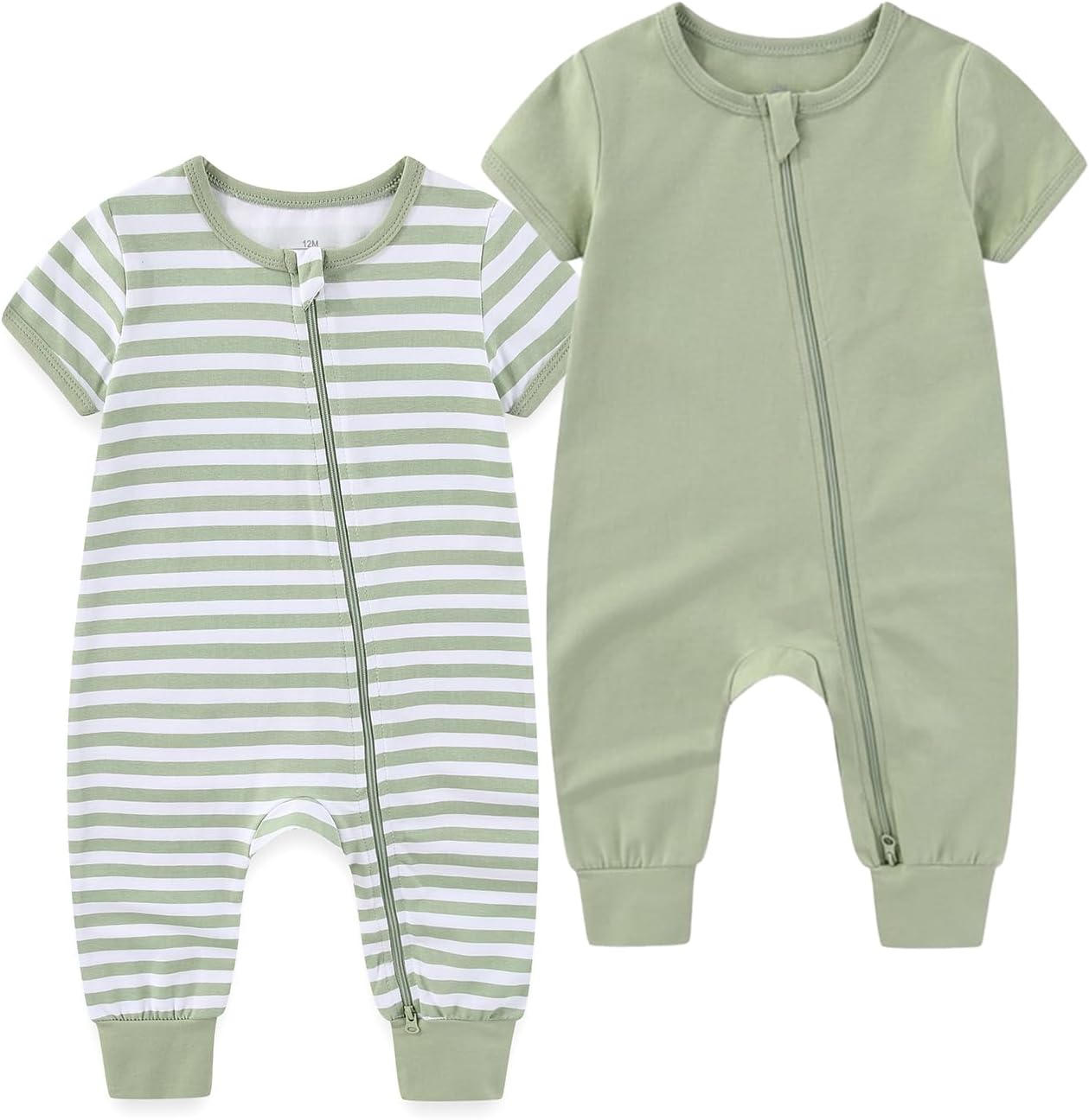 Baby Boy Girl 2 Pack Romper Infant Short Sleeve 2 Way Zipper One Piece Jumpsuits Newborn Clothes 0-24 Months