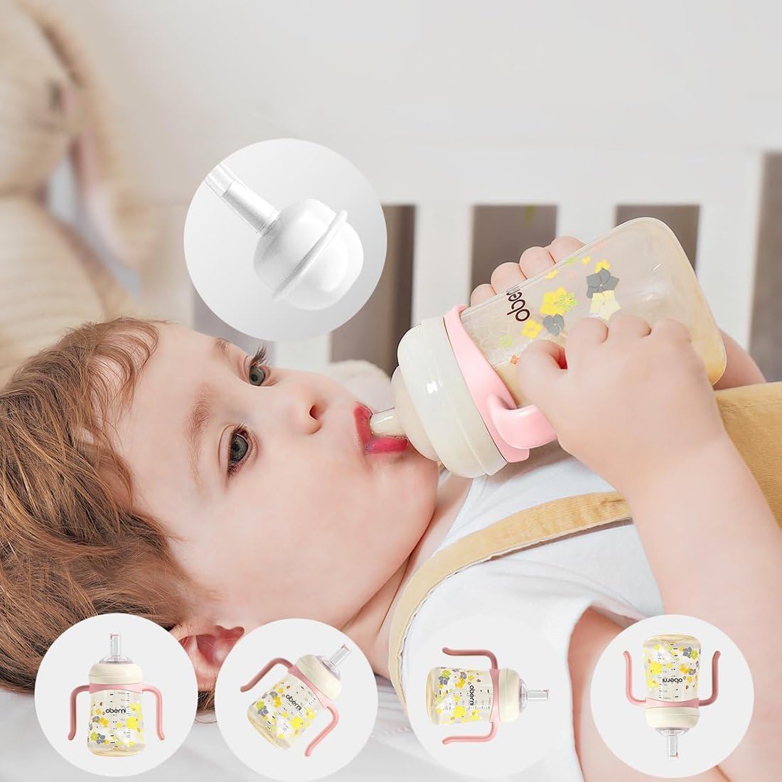 Toddler Sippy Cup 10oz, Weighted Straw Baby Drinking Water Bottle with Valved Spout for 6+ Months, 300ml/Pink/3Pack