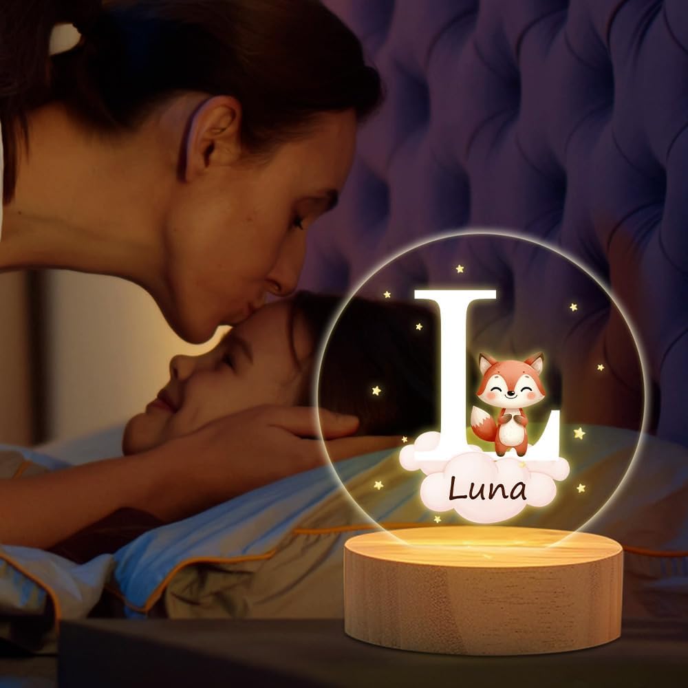 Personalized LED Night Light - Star Cloud Forest Animal Theme with Wooden Base