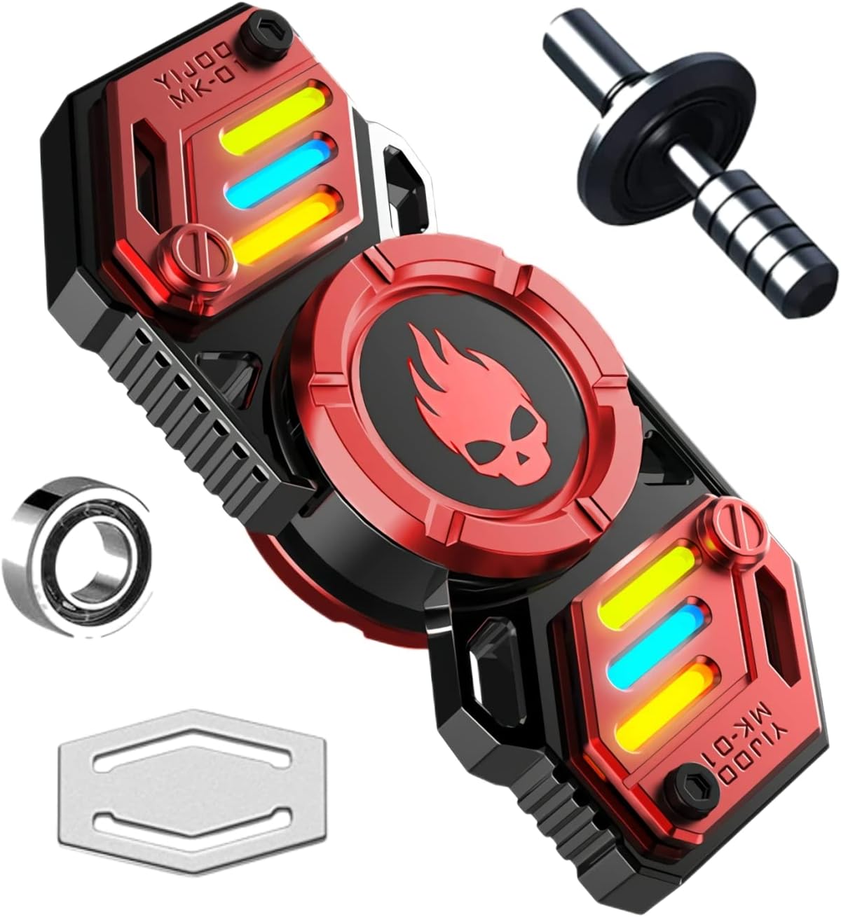 Fidget Spinner, Colorful Glow in The Dark, High Speed and Silence, Cool Metal Mechanical Gear Shape Design with Skull Symbol, Anti-Anxiety and Stress Release for Kids and Adults