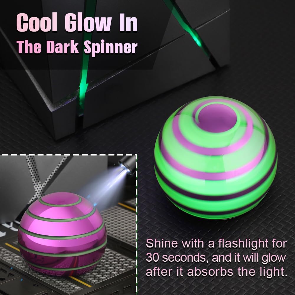 Luminous Desk Spinning Ball Toys for Kids Adults, Metal Optical Illusion Fidget Spinner Kinetic Sterss Ball, EDC Glow in The Dark Desktop Stress Relief ADHD Birthday Gifts for Office Classroom (Pink)