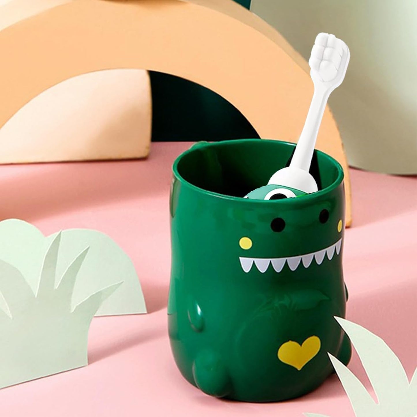 Kids Toothbrush Set - with Soft Bristles Toothbrush and Rinse Cup for Kids Toddler - Fun Brushing for Children - Toddler Toothbrush Soft Toothbrush Kit (Dinosaur)