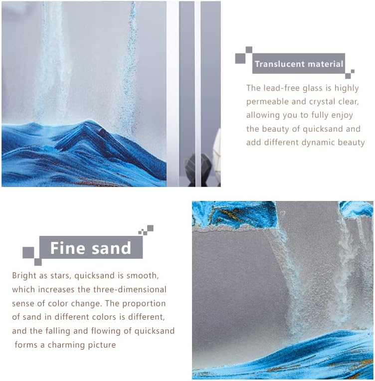 Moving Sand Art Picture 3D Deep Sea Sandscapes Sand Art Liquid Motion Bubbler Timer for Adult Kid Desktop Art Toys for Home Decor and Office(Square+Blue+10In)