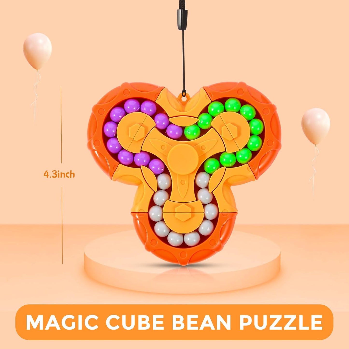Magic Cube Bean Puzzle,Rotate and Puzzle,Stress and Anxiety Relief Fidget Toys,Brain Teasers Travel Games for Kids Teens Adults,Sensory Toys for Autistic ADHD,Pop Birthday Gift(Orange)
